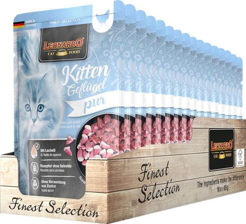 Leonardo Frischebeutel [16x85g Kitten Geflügel] | Getreidefreies Nassfutter für Katzen | Feuchtfutter Alleinfutter im Einzelportionsbeutel