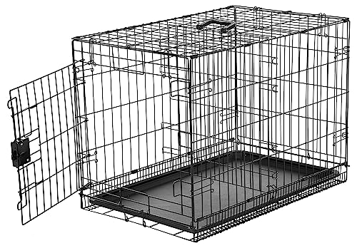 Amazon Basics Zusammenklappbarer Hundekäfig aus Metalldraht mit Bodenschale, Einzeltür, Schwarz, L 76 x B 48 x H 53 cm