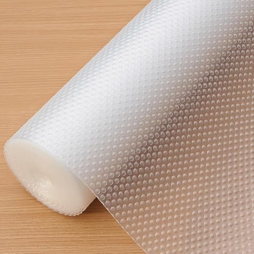 Hersvin Schubladenmatte 44.5cmx300cm Schubladeneinlage Eva Schrankpapier Nicht Klebende Wasserfest Unterlage Teppich für Küchenschränke Regalschrank (Transparent Punkt)