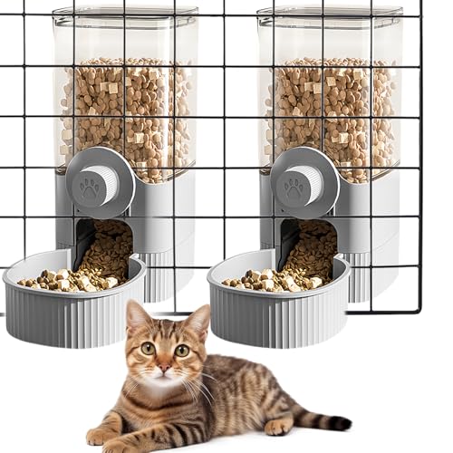 WIYETY Hängekäfig Automatischer Feeder: 2 Stück Hängend Futterspender für Kleine Haustiere, 1200ML Automatischer Feeder für Katzen, Kaninchen, Hunde, Meerschweinchen, Hamster(Grau)