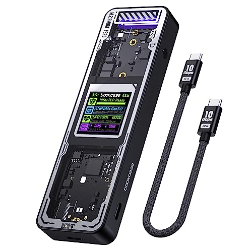 DOCKCASE Explorer Edition Smart M2 SSD Gehäuse - 10s Stromausfallschutz, NVMe Gehäuse, SSD-Gesundheitserkennung, Zwei Type-C-Anschlüsse USB-C 3.2 Gen 2 (10Gbps) für NVMe SSDs bis zu 4TB Schwarz