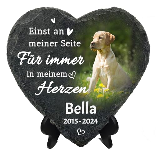 JoyJot Personalisierter Gedenkstein für Haustiere, herzförmige Plakette mit Foto, Geschenke zum Verlust von Hunden/Katzen – Name, Datum