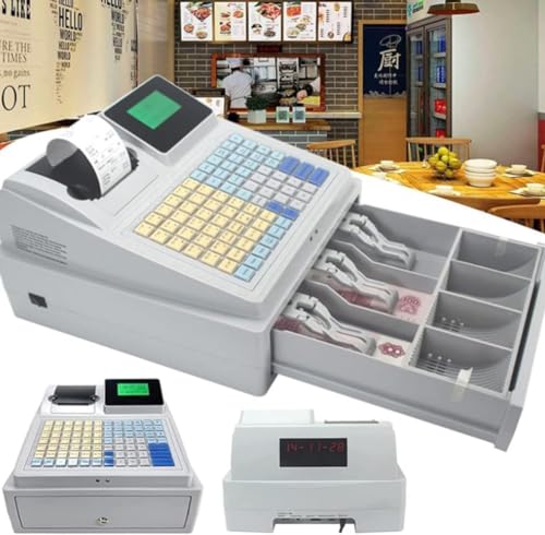 XFQZJG Elektronische Registrierkasse, 81 Tasten Registrierkasse für Kleinunternehmen, 8 Digitale LED-Handelskasse mit Schublade, für Kleinunternehmen/Einzelhandel/Restaurant