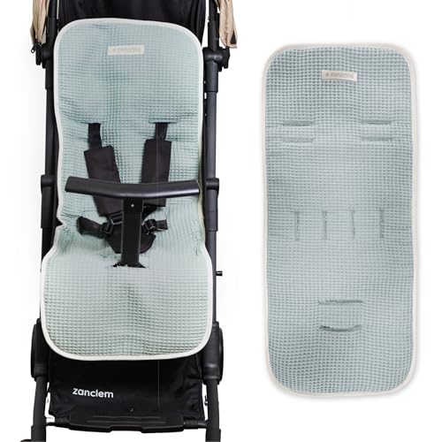 MIMUSELINA Sitzauflage Kinderwagen – Sitzauflage Buggy Sommer Perfekt zum Abdecken von Kinderwagen – aus Baumwolle: Gepolstert und Atmungsaktiv (Waffle Mint)