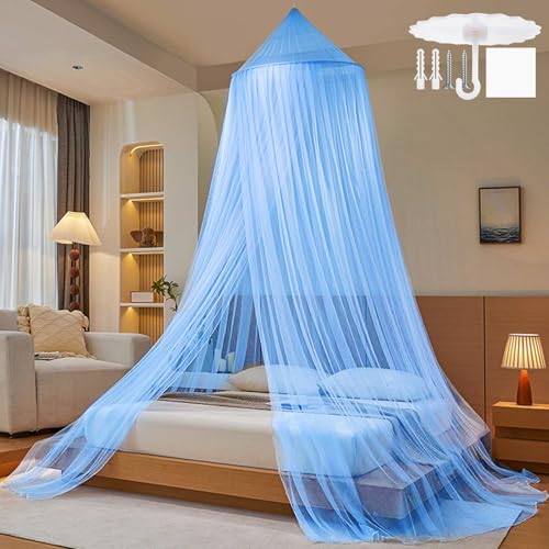 Reise Moskitonetz Bett mit Klebehaken Schrauben,Himmelbett Vorhänge für Moskitonetz Doppelbett und Einzelbett,Blau Fliegengitter Moskitonetze für Garten Camping Hause Betthimmel,60x250x1100cm