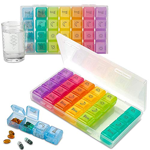 Wöchentlicher Pillenverteiler - Packung mit 2-4 Fächer Am/Pm Pillenbox, 7 Tage große Reise-Medikamentenspender-Etui für Vitamine, Nahrungsergänzungsmittel und Medikamente.