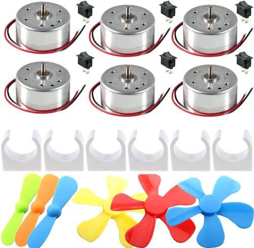 VISSQH 6 Set Mini Motors Kit,1.5V-9VMini Kleine Elektromotor 1500RPM,mit Mini-Fan-Blatt, Motor Montagehalterung, Boot Wippschalter,für DIY Spielzeug