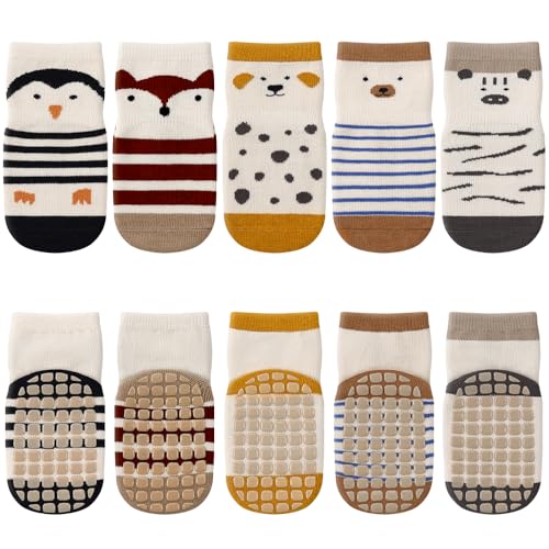 Kyopp 5 Paar Socken Baby Kleinkinder ABS rutschfeste Socken Tiermotive Socken Animals Baumwolle Socken Crew Socks
