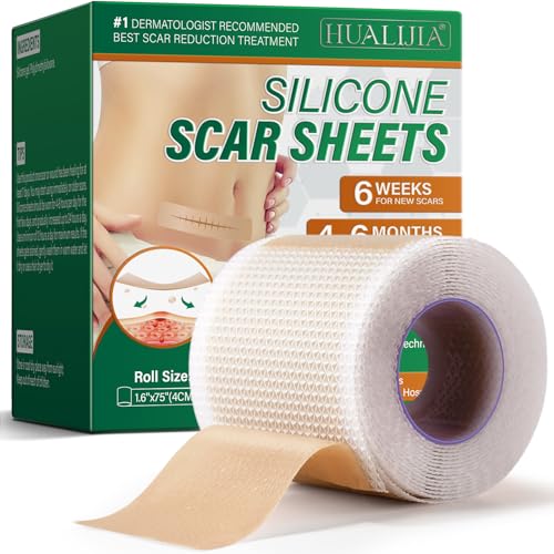 Silikon-Narbenpflaster (4cm x 190cm), Silikon-Narbenband, Wiederverwendbare Silicone Scar Tape für C-Sektion, Operationen, Verbrennungen, Keloid & Akne– Hautfreundlich, Atmungsaktiv, Wasserfest