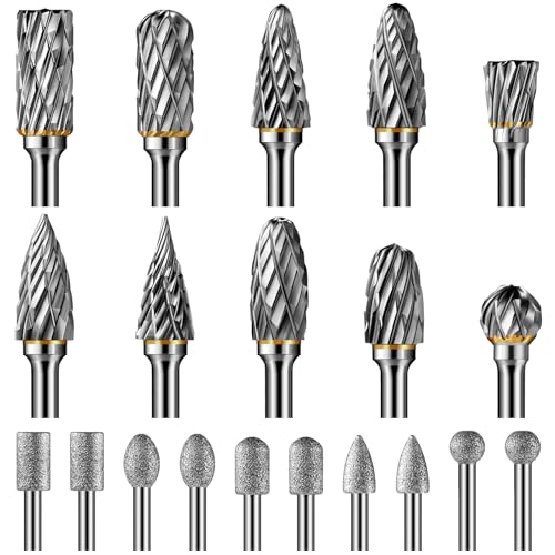 DIYLAND Hartmetall Frässtifte Set mit 3 mm Schaft Doppelschnitt, 20 Stück Rotary Fräser Drehwerkzeug Zubehör für Bohrer, Schleifen, Schnitzen, Metallpolieren, Gravieren