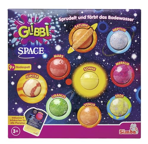 Glibbi Space, 9 Badebomben, inkl. Infokarten über die Planeten, Badespaß ab 3 Jahren