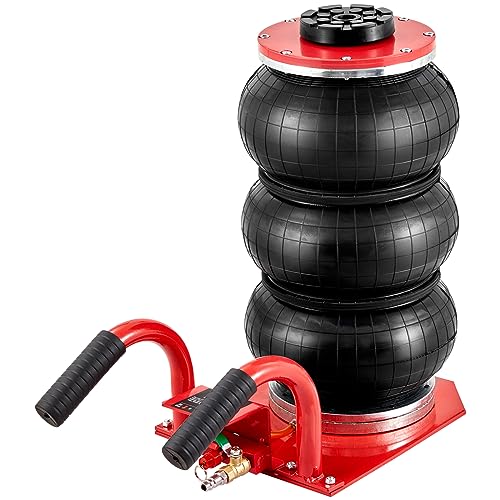 VEVOR Pneumatischer Wagenheber Triple Bag Air Jack 3 t, Dreifachbeutel-Luftheber 140-450 mm Hubhöhe Airbag-Luftwagenheber, 5 Minuten Hub Luftheber mit kurzem Griff, Wagenheber Rot Arbeitssparend