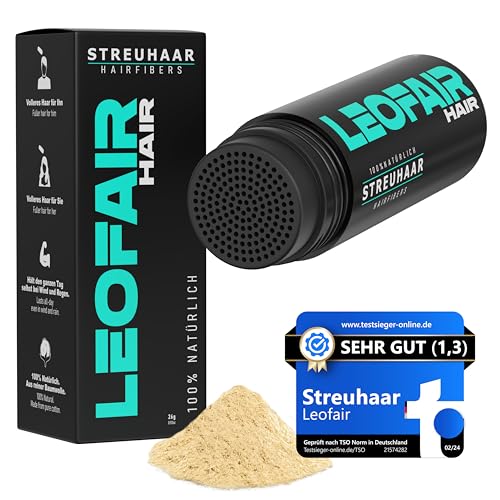 Leofair Haarverdichtung - 100% natürlich - Streuhaar für volles und dichtes Haar in Sekunden! Schütthaar in Premium Friseurqualität - 28g - Perfekter Look für Männer & Frauen (Hellblond)