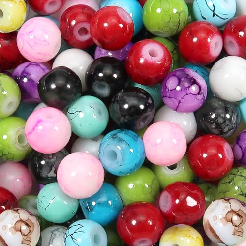 TOAOB 100 Stück 6 mm Crackle Glasperlen Runde Mehrfarbig Marmor Effekt Lose Perlen für Schmuckherstellung
