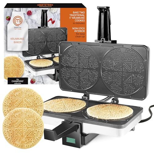 MasterChef Krumkake Baker,Machen Sie 2 hausgemachte Pizzellen wie Kekse, ideal für Cannoli-Füllung und Waffelkegel, lustige Antihaft-elektrische Bügeleisenpresse, Küchengeräte, Sommer, Geschenk