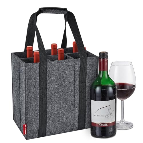YUNPYCHY Flaschenträger 6 Fächer Flaschentasche, Filz Flaschen Tasche Wiederverwendbar Männerhandtasche für Bierflaschen Weinflasche Getränketasche