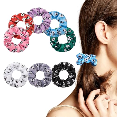 CharmBurst 8 Stück Fußball Haarbänder, Sportaccessoires für Mädchen, Fussball Themen Scrunchies Geschenk, Zopfgummi, Volumen, Stretch, Pferdeschwanz Halter
