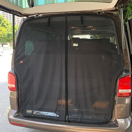 Heckklappe Flügeltür Kofferraumabdeckung Sonnenschutz Größe 180 * 150 cm Sonnenschutz Vorhänge Magnetisch Fliegengitter Schwarz Mesh Moskitonetz für Dach T5 Wohnmobil Wohnwagen Camping Zubehör