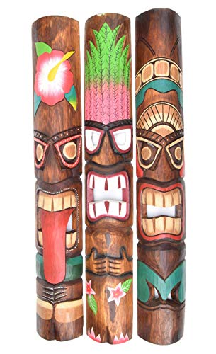 Interlifestyle 3 Tiki Masken 100cm in Tiki Hawaii Style Maske Wandmaske 3 Holzmasken