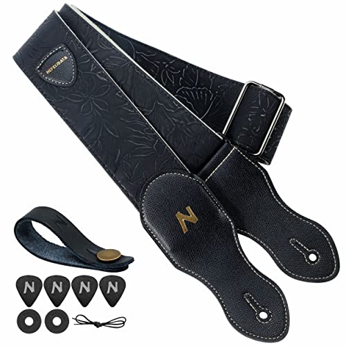 Nefelibata Gitarrengurt mit Plektrumtasche, 2,3-Zoll-Lederschnitz-Gitarrengurte im Porter-Stil, hochwertige Lederenden, 60er-Jahre-Western-Vintage-Stil mit Plektren, Gurtknopf und Gurtschlössern