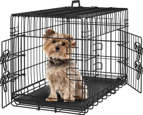 Yaheetech Hundekäfig 75 x 44 x 50 cm klappbar mit Trennwand, 2 Türen, Hundebox für zuhause mit ausziehbare Bodenschale, Transportkäfig Auto, Hundetransportbox Drahtkäfig für Welpe Katzen, M, Schwarz