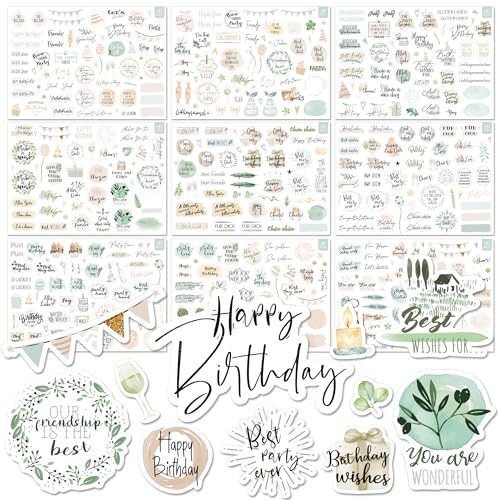 BIROYAL Sticker Geburtstag (500+ Motive) | Aufkleber für Gästebuch Geburtstag, Fotoalbum, Geburtstagskarten & Geschenke | Geburtstag Deko voller Liebe für Erwachsene & Kinder | 12 Bögen - 17 x 24 cm