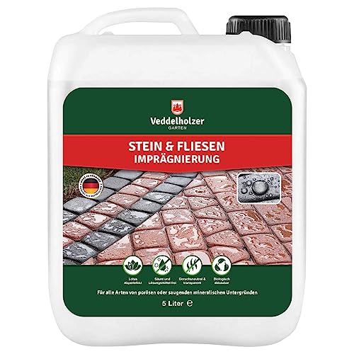 Veddelholzer 5 L Steinversiegelung, Steinimprägnierung Außen. Universell anwendbar für alle saugfähigen Oberflächen. Granit, Klinker, Naturstein, Terrassenplatten, Pflastersteine, Beton Versieglung.