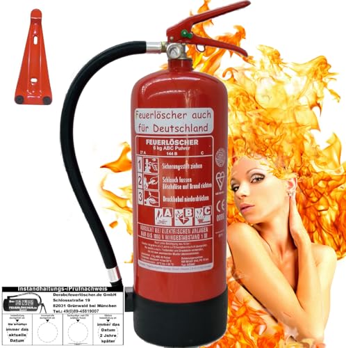 Brandengel® Feuerlöscher 6kg ABC Pulver mit Manometr EN 3, Wandhalter, Messingarmatur Sicherheitsventil, Kunststoffstandfuß, Pulverlöscher (Mit Prüfnachweis u. Jahresmarke) Gewerbe, Industrie, Büro