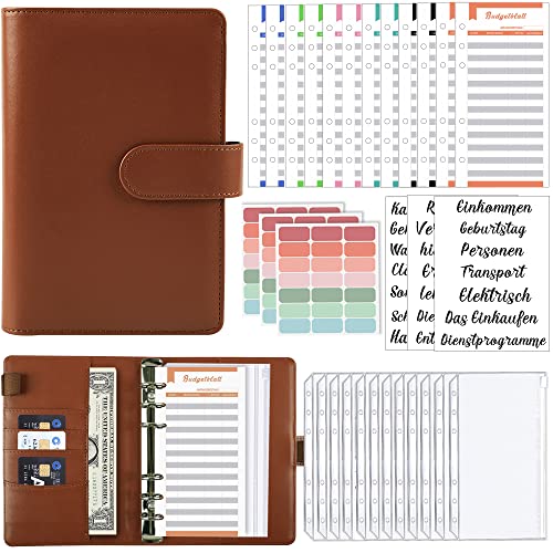 A6 Binder Budget Planner Deutsch: Geld Organizer Budget Planer mit 12 Binder Taschen, 12 Budgetblätter Deutsch, Etikettenaufklebern Sparbuch für Reisen,Tagebuch und Geschenk