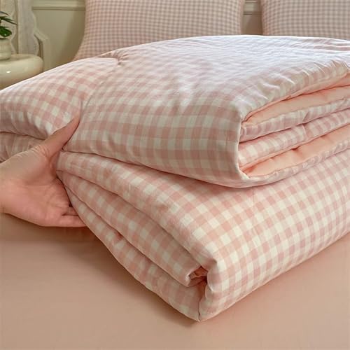 Hiseng Sommer Tagesdecke, Mikrofaser Bettüberwurf de Gesteppt mit Kariert, Tagesdecken mit Prägemuster, Wohndecke für Doppelbett Einzelbett oder Kinder (Rosa,150 x 200 cm)