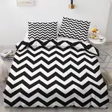 Traulpex Zickzack Bettwäsche 135x200cm 3 teilig, Geometrische Muster Bettbezug mit Reißverschluss, Weich & Bügelfrei, Schwarz Weiß Chevron Bettwäsche Set Microfaser mit 2 Kissenbezug 80x80 cm