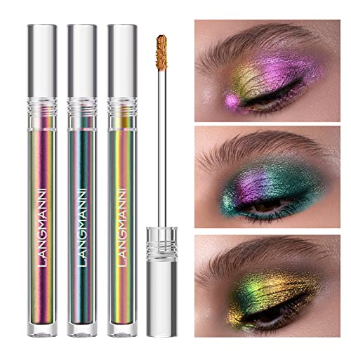 3-teilige flüssige Chamäleon Lidschatten Make-up Set, Metallic Changing Langanhaltende holografische Glitter Multichrome Lidschatten (#A)