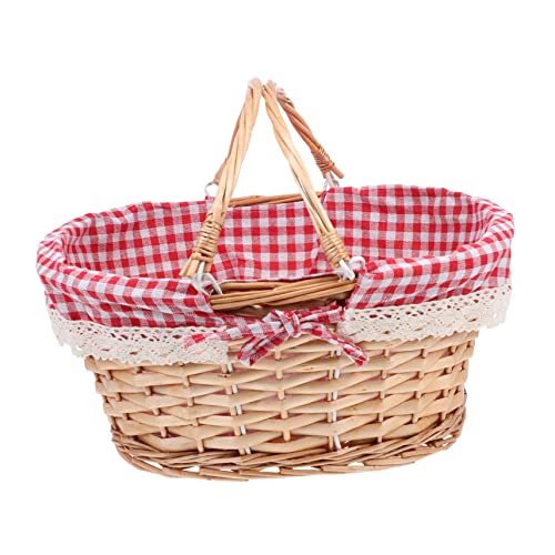 BESPORTBLE Picknickkorb Roter Korb Seegras Wäschekorb Aus Korbgeflecht Spielzeugkorb Für Hunde Kleiner Korb Stroh Tabletts Körbe Ländliche Einrichtung Korb Für Mädchen Weide, 33 * 25 * 13cm