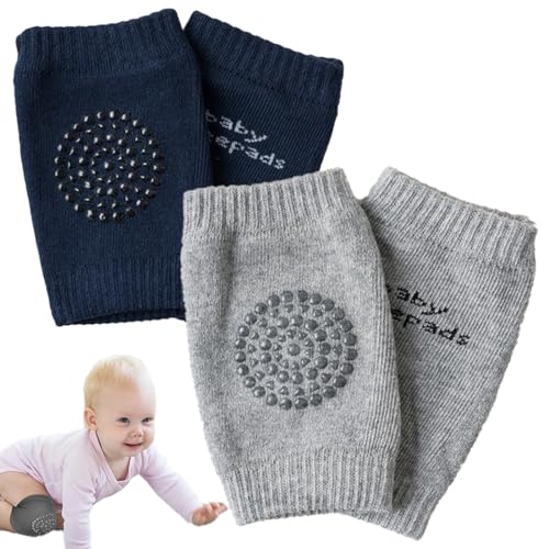 GHPKOTW 2 Paar Baby-Knieschützer Zum Krabbeln,Mit Rutschfesten Noppen Knieschoner Baby Krabbeln,Sicher Und Unterstützend Krabbel Knieschoner Für Jungen Und Mädchen 0-24 Monate Alt（Grau, Marineblau）