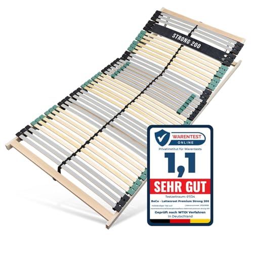 Sleepneo Lattenrost 100x200 Premium Strong bis 200Kg, Kopfteil verstellbar, 7-Zonen-Lattenrost mit 42 Latten, Made in Germany, extra stabil aus Buchenholz