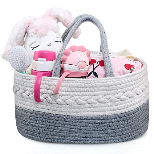 Ballery Baby Windel Caddy, Baumwollseil Lagerplatz Aufbewahrungstasche, tragbar Wickeltasche Organizer, Aufbewahrungsbox für Windeln Neugeborenen Dusche Geschenkkorb mit abnehmbarem Teiler