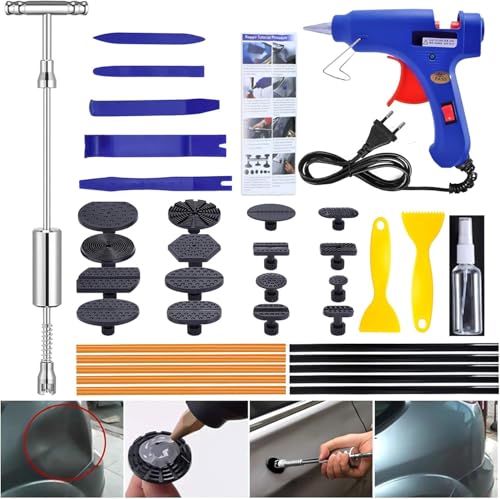 Manelord Car Dellen Reparaturset Ausbeulwerkzeugset, Lackfreies Dellen Reparatur Dent Puller Kit, Gleithammer Dent Abzieher mit 16 Stück Klebel für DIY Fahrzeug Kühlschrank Waschanlage
