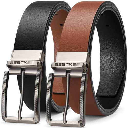 BESTKEE Gürtel Herren, Wendegürtel, Ledergürtel herren, 35mm Breit, Anzuggürtel, Jeansgürtel für Männer, Ideal für Herren Anzug Business Kleidu