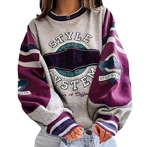 Onsoyours Sweatshirts Damen Lange Ärmel Pullover Winter Mit Rundhalsausschnitt Vintage Streetwear Oversized Bunter Cartoons Mädchen Sportbekleidung Top H Grau M