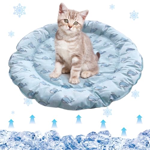 Oneshlee Kühlmatte Für Katzen Hund Rund 68cm, Kühldecke Gel Für Hunde Katzen, Hundekühlmatte Selbstkühlend Bett Für Haustiere Wasserdicht Waschbar, Kühlende Matte Haustiermatte (Wal)