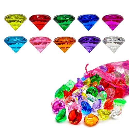 Edelsteine für Kinder, Acryl Diamanten, 100Stück Diamanten Bunt Kinder,Diamantkristalle Transparent Edelsteine für Kindergeburtstag, Große Deko-Diamanten für Hochzeit Vasen Tischdeko,Gastgeschenke