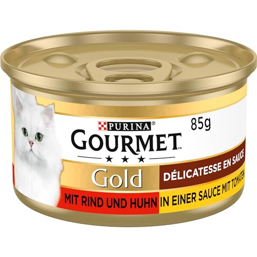 Gourmet PURINA GOURMET Gold Délicatesse en Sauce Katzenfutter nass, mit Rind und Huhn, 12er Pack (12 x 85g)