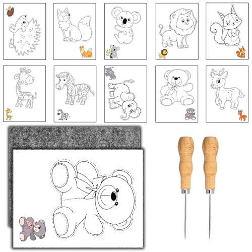 AHEJIOO Prickelnadel Set Kinder, Mit 2 Prickelfilz, 2 Prickelnadel & 10 Stickbilder, Prickelset, Prikelnadeln Set, Ostergeschenke, Ostern Basteln Kinder, Für Kreative Bastelprojekte