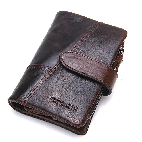 Contacts Herren Geldbörse Echtes Leder-Geschäft Bifold Trifold Mappen-Kartenhalter -Münzen-Tasche Dunkelbraun