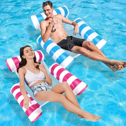 2 StüCk WasserhäNgematte Pool Luftmatratze Pool 4 In 1 Aufblasbare WasserhäNgematte Mit Netz, Wasser Matratze Schwimmbad, Strandwasserspielzeug füR Erwachsene Und Kinder