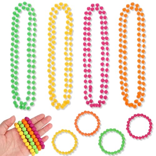 CATOR 8 Stück 80er jahre schmuck, Neon Bead Halskette Farbe BeadHalskette Neonfarbenen Perlen, 80er Party Kleid Zubehör Neon für Party Kostüm Mottoparty Armband Kostümzubehör