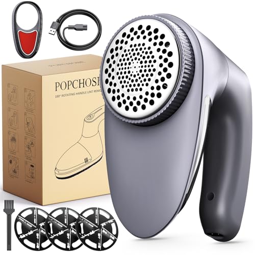 POPCHOSE Fusselrasierer, Wiederaufladbarer Fusselrasierer Elektrisch für Kleidung Pullover, USB-Aufladung Stoffrasierer mit Zwei 6-Blatt-Klingen Extra