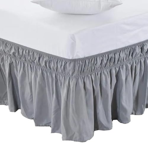 WANGBINGXING Betthusse Bettvolant for Einzelbett, elastische Bettrüschen, einfach anzubringen, leicht auszuziehen, einfarbig, for Hotel, Zwilling, Königin, King-Size Bettrock(Gray,160x200x38cm)