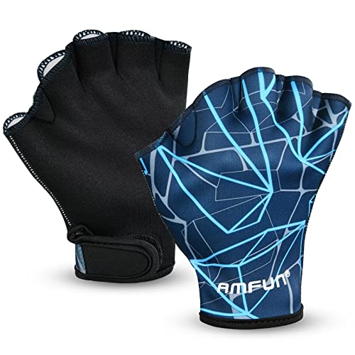 AMFUN Schwimmhandschuhe, Aquatic Handschuhe, Wasserdicht Schwimmhandschuhe mit Einstellbare Trageschlaufe, Trainingsschwimm Handschuhe für Wasserfitness Surfen Sport Männer Frauen Erwachsene (L)