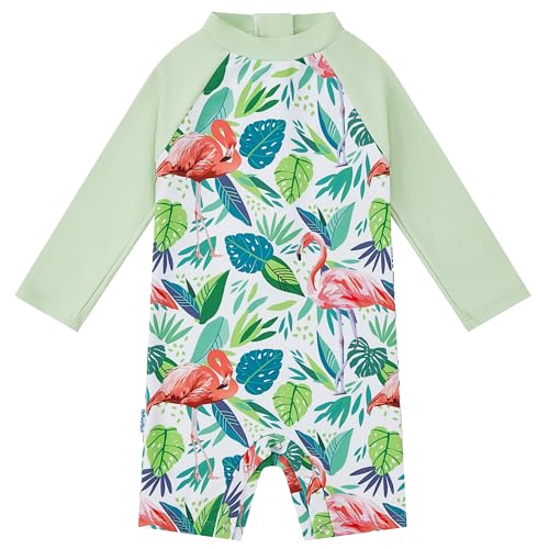 upandfast Baby Bademode UPF 50+ Sonnenschutz Kleinkind Rashguard Badeanzug (Flamingos, 12-18 Monate)
